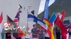 بی‌احترامی ورزشکار سنگ‌نورد به پرچم ایران در مسابقات فرانسه